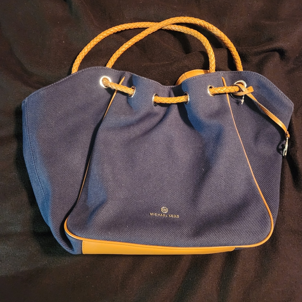 Michael Kors Navy and Tan Canvas Tote